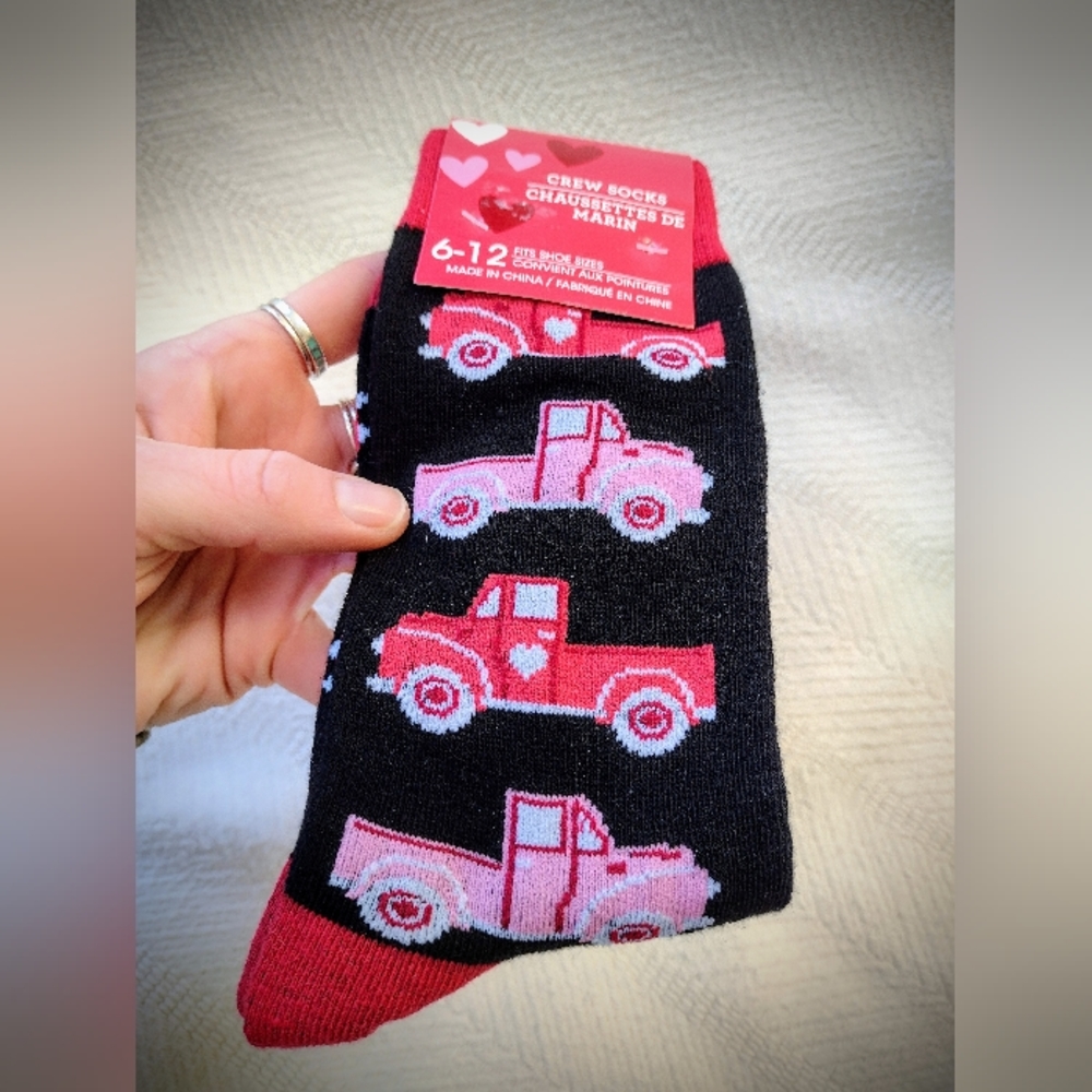 Brand New Pick-up Truck Socks Sizes 6-12, Perfect Valentine's Day Gift
